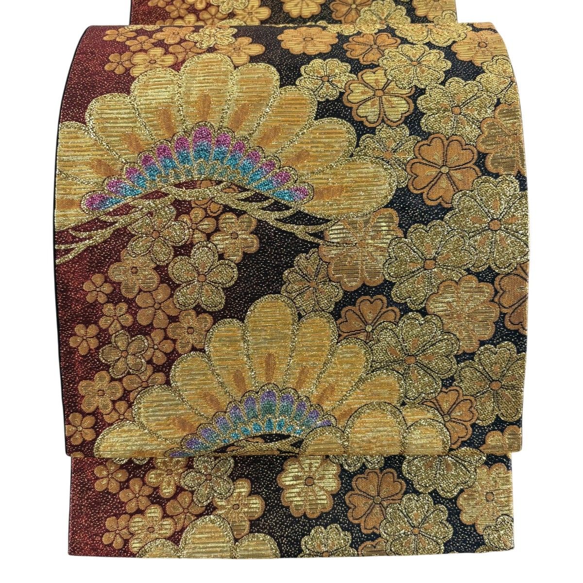 袋帯 秀品 振袖向き 桜 笠松 金糸 箔 赤黒 六通 正絹 【中古】 - メルカリ