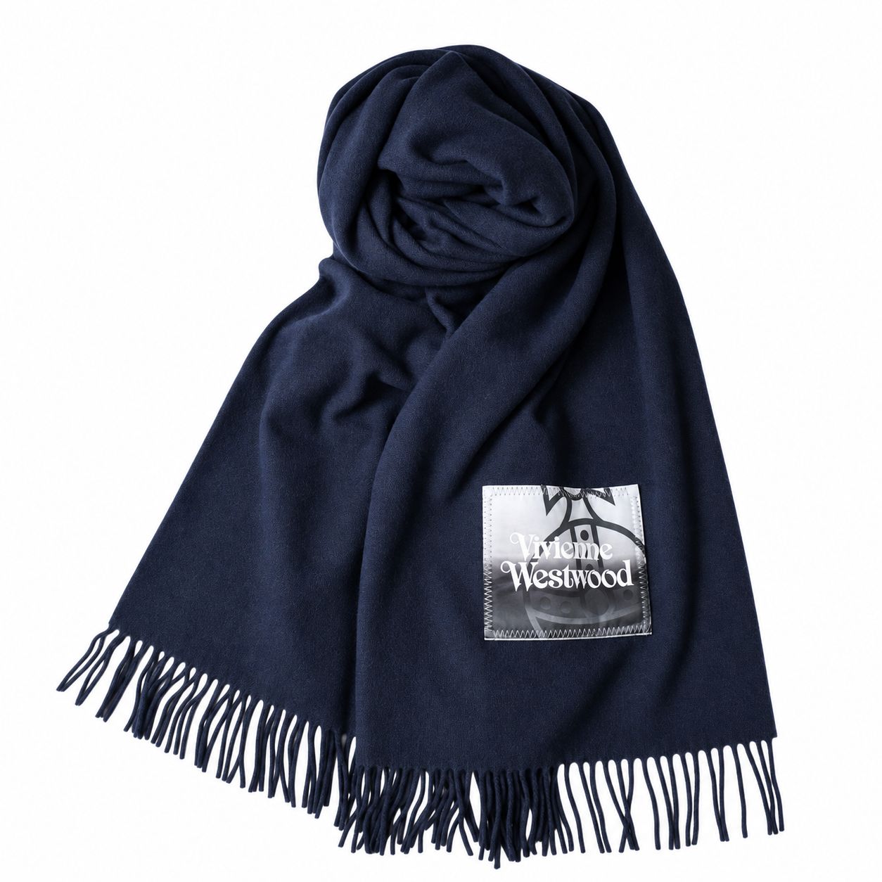 【ギフト対応可】ヴィヴィアンウエストウッド VIVIENNE WESTWOOD ストール NURIA STOLE マフラー ネイビーブルー ウール100％ 大判 オーブ ロゴ フリンジ レディース 人気 ブランド おしゃれ 誕生日 記念 プレゼント 送料無料 21,978円