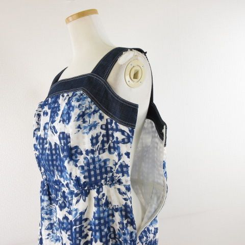 エムズグレイシー M'S GRACY ノースリーブ ワンピース ひざ丈 花柄 青