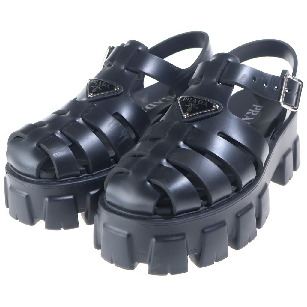 PRADA (プラダ) モノリス トライアングルロゴ ラバーサンダル ブラック