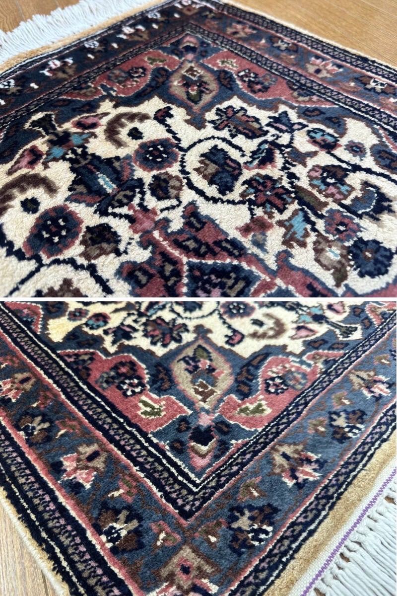 手織り】パキスタン産 ウール＆シルク ラグ 97×63cm 高級 絨毯 玄関