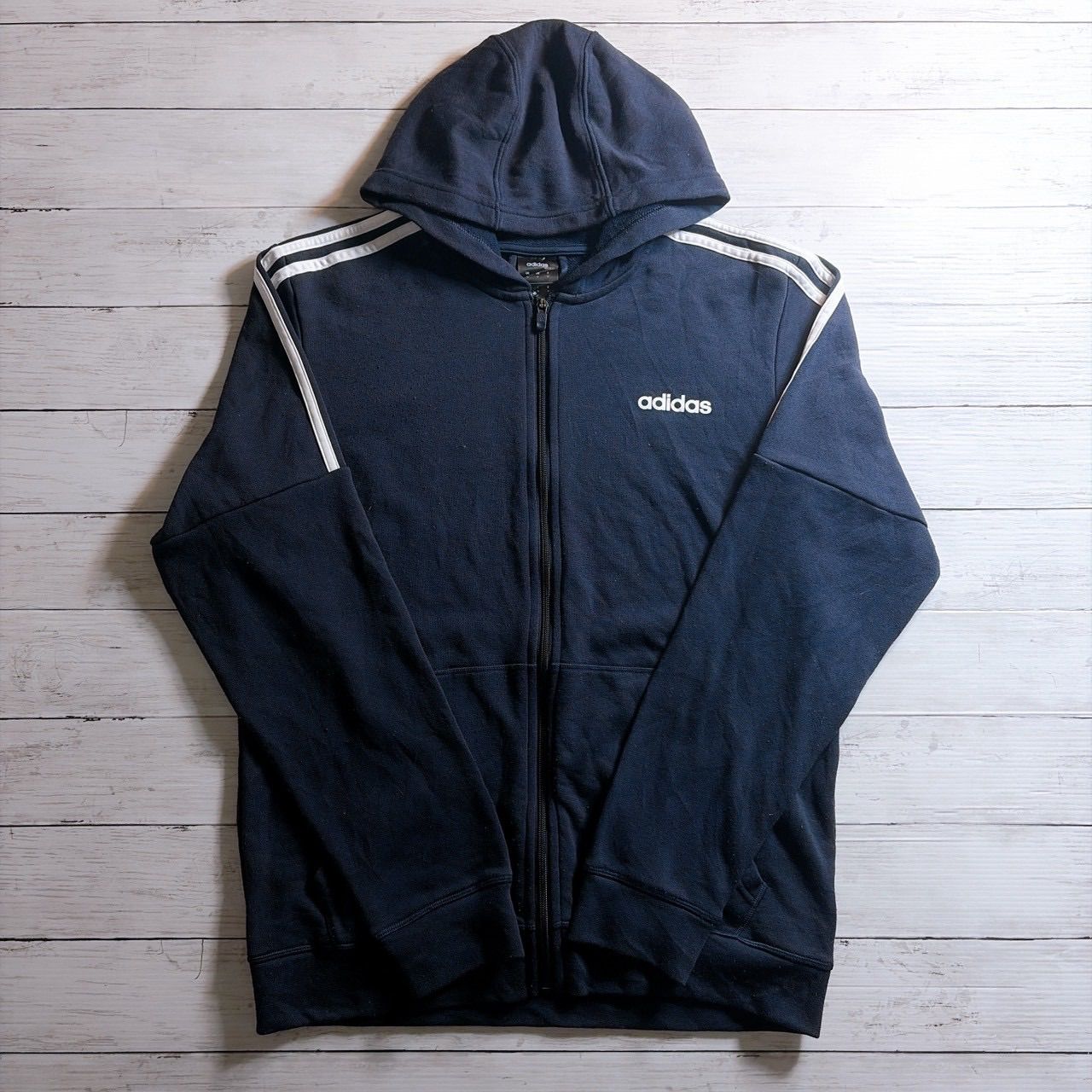 最高モデル】adidas ZIP UP HOODIE アディダス ネイビー 紺 ホワイト 3 