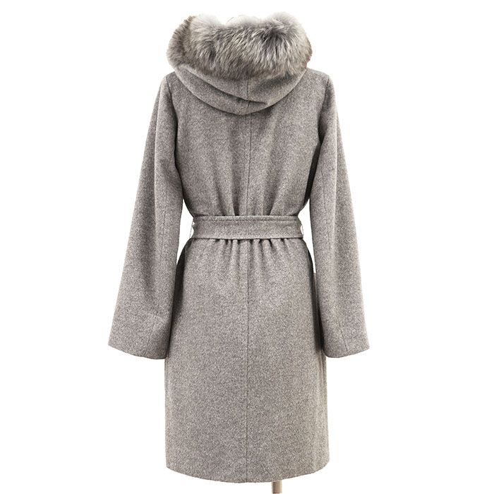 Max Mara Studio フォックスファー付コート38 グレー MaxMara STUDIO マックスマーラ ステュディオ ラップコート メルトン
