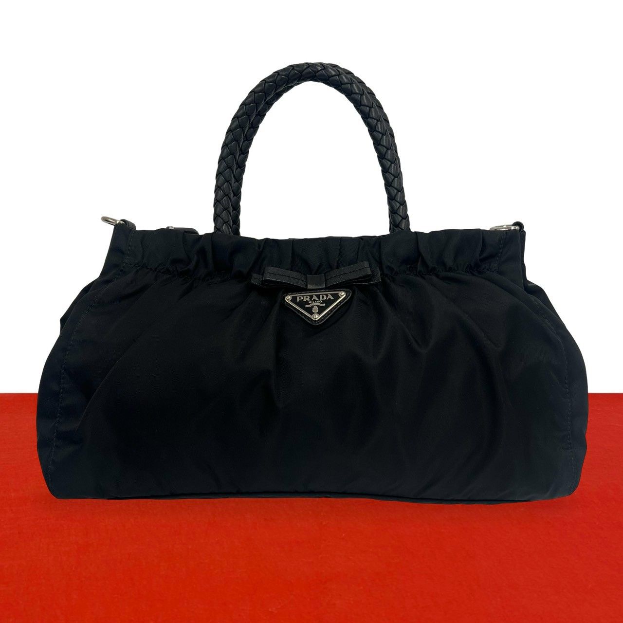 極 美品 PRADA プラダ 三角 ロゴ 金具 トライアングル プレート