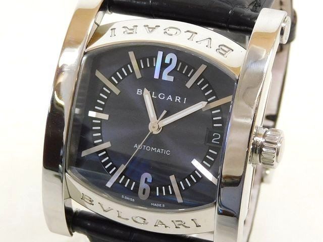美品 BVLGARI ブルガリ ■ アショーマ AA44S メンズ 時計 ウォッチ 自動巻き 革ベルト □8J