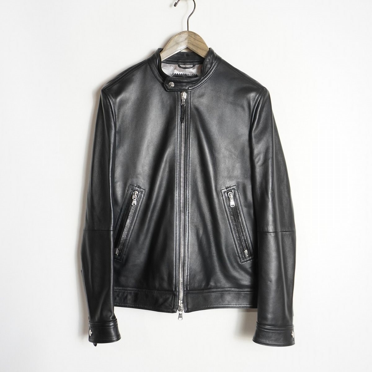 美品 EMMETI エンメティ MASSIMO Nappa Cerata マッシモ シングル レザー ジャケット ライダース GIAPPONE-224 黒 国内正規 6769Q♪