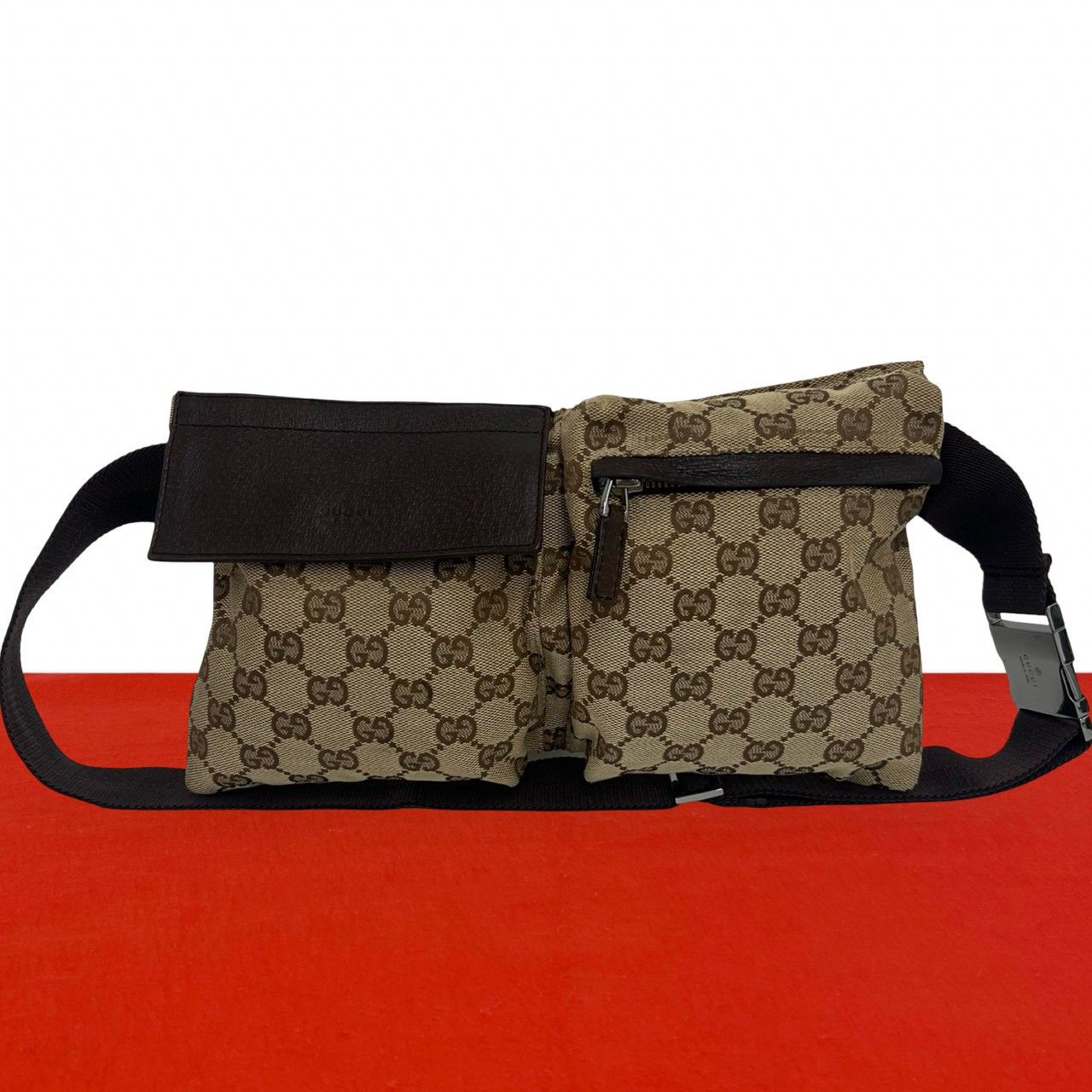 極 美品 希少品 GUCCI グッチ GG 柄 ロゴ キャンバス レザー 本革