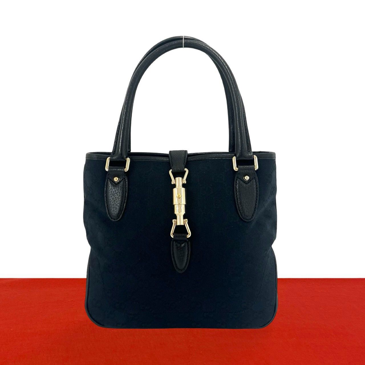極 美品 GUCCI グッチ ジャッキー 金具 GG 柄 キャンバス レザー 本革