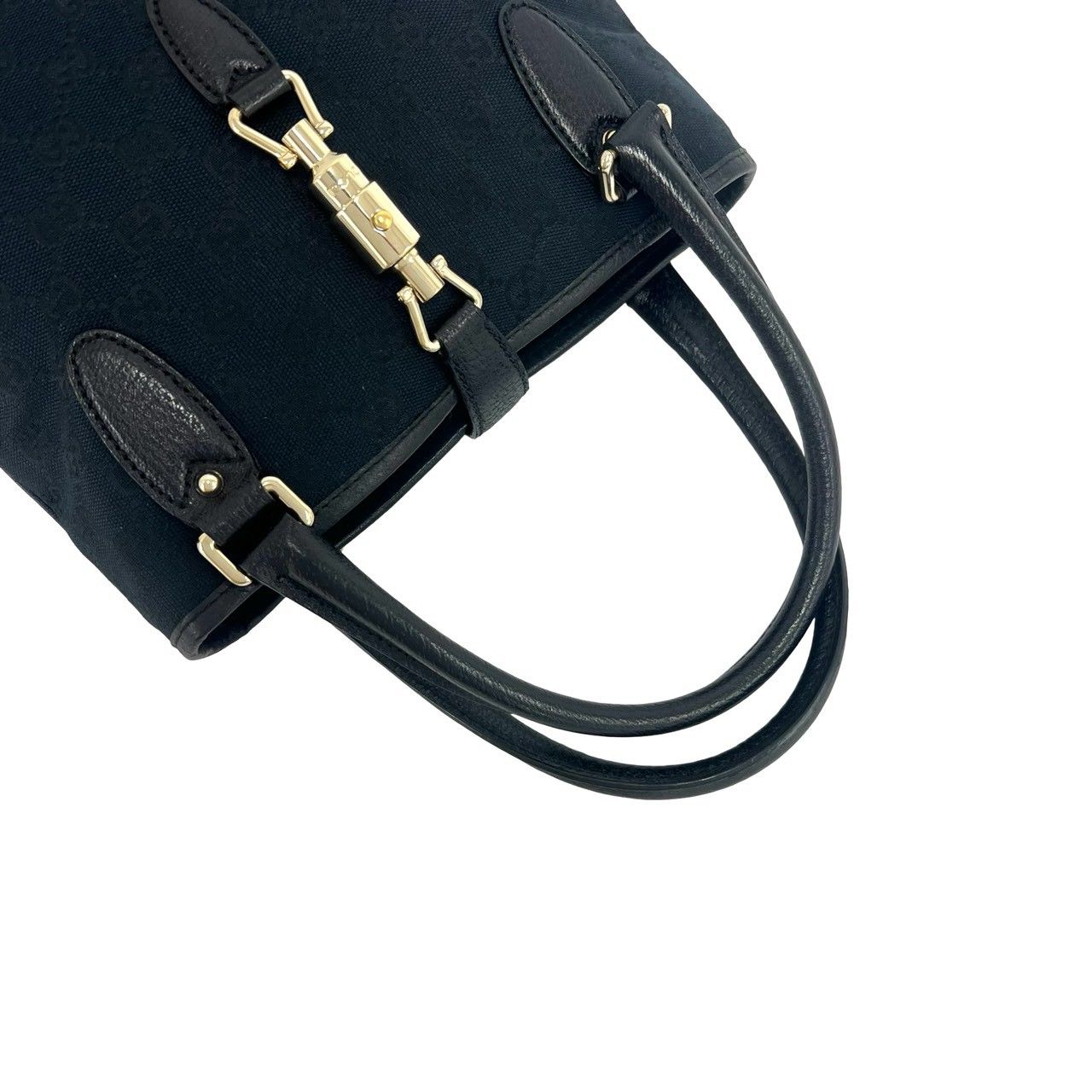 極 美品 GUCCI グッチ ジャッキー 金具 GG 柄 キャンバス レザー 本革