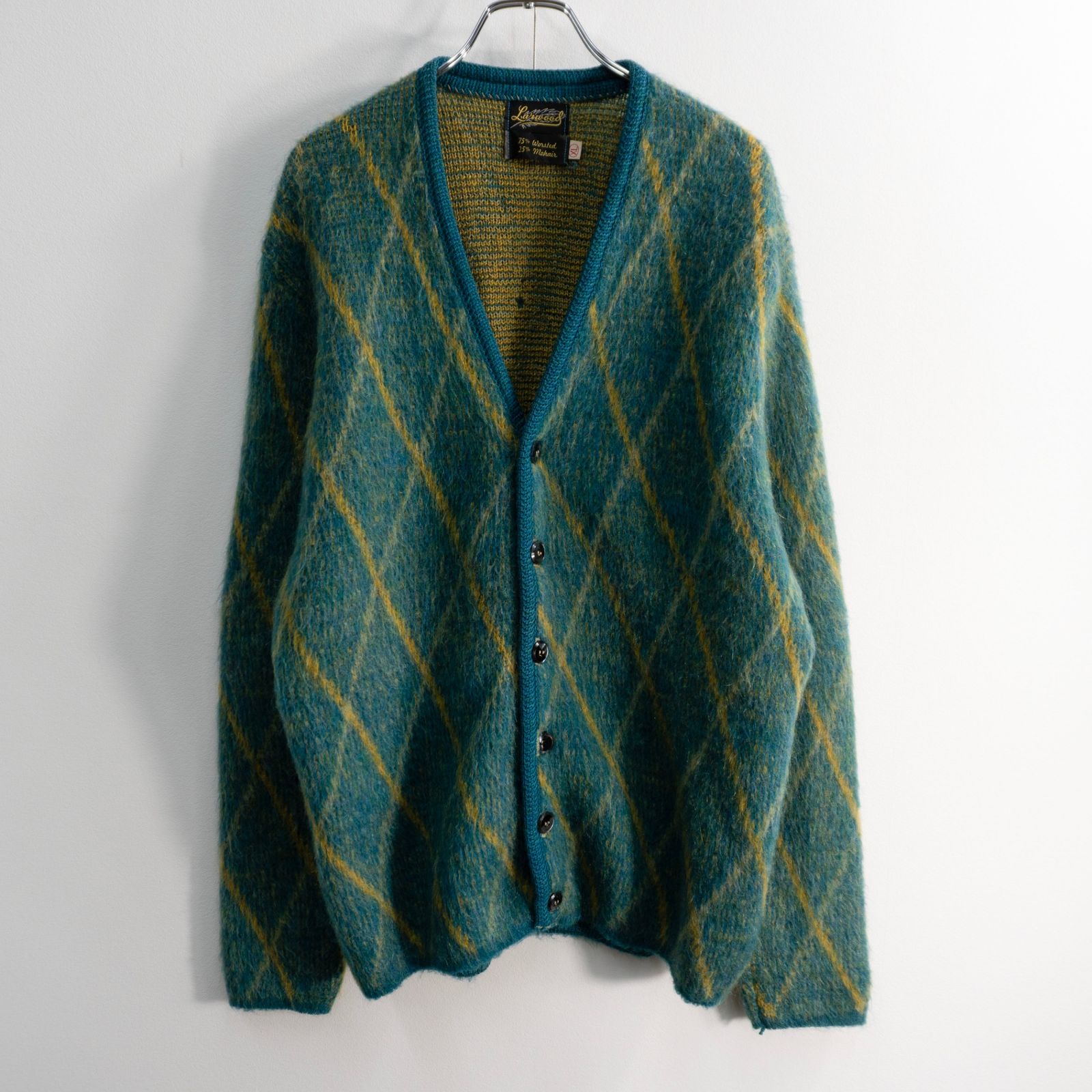 60s】Larwood 【ウール モヘア カーディガン】エメラルドグリーン 60