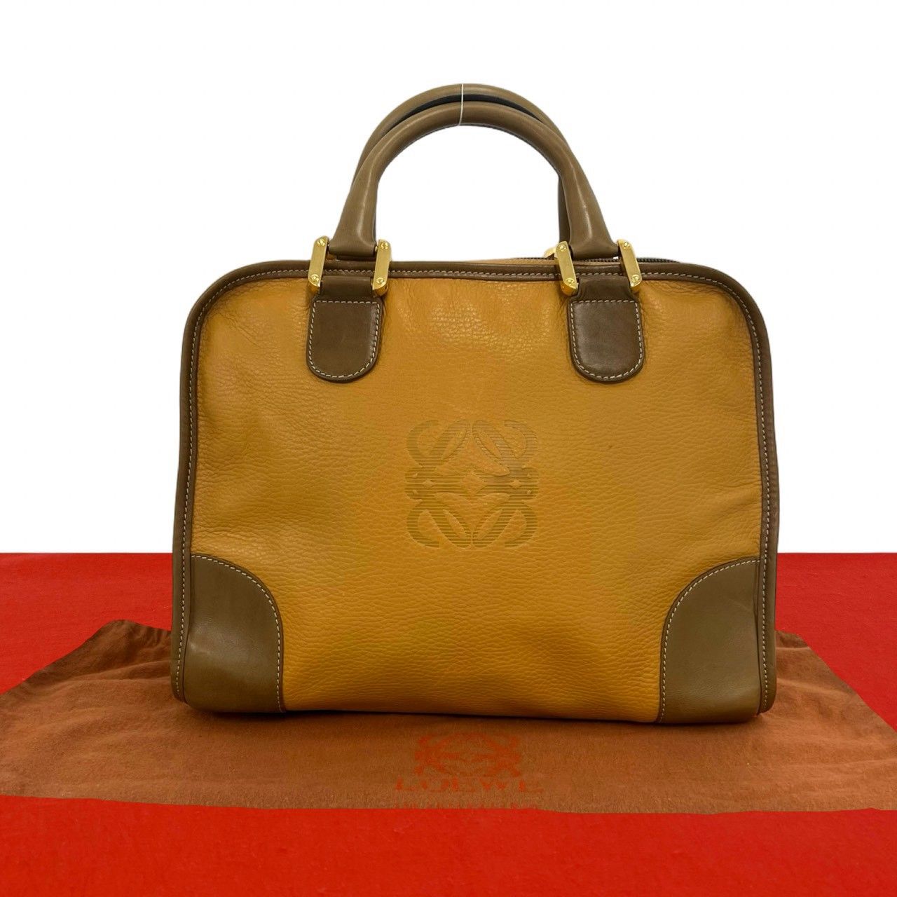 極 美品 希少品 保存袋付き LOEWE ロエベ アナグラム ロゴ 刻印 レザー