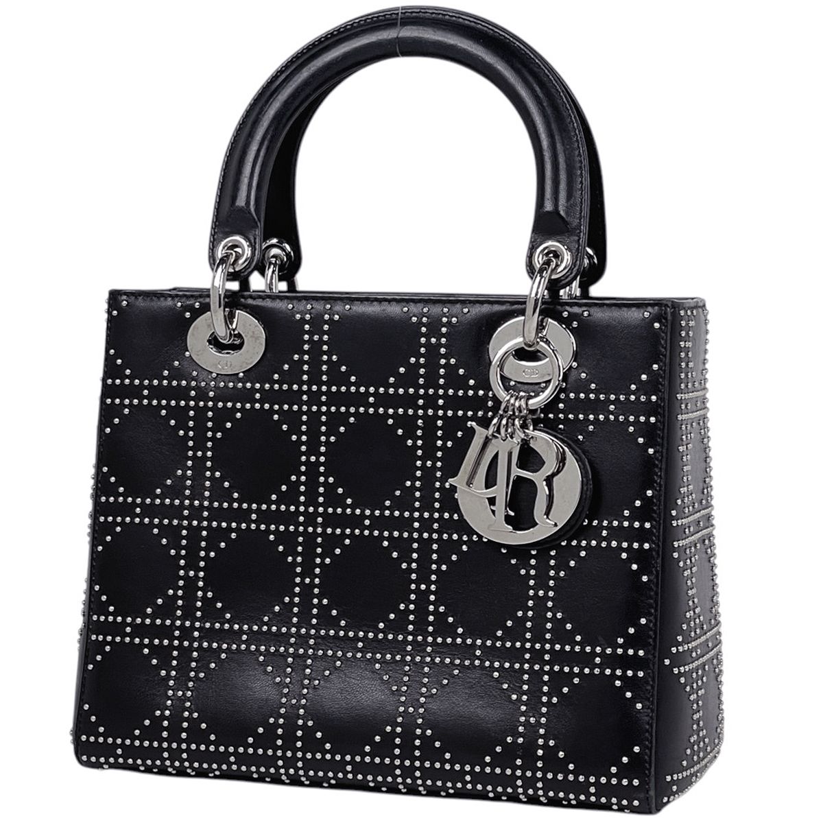 クリスチャンディオール Christian Dior ハンドバッグ レディディオール カナージュ スタッズ レザー ブラック レディース 【中古】
