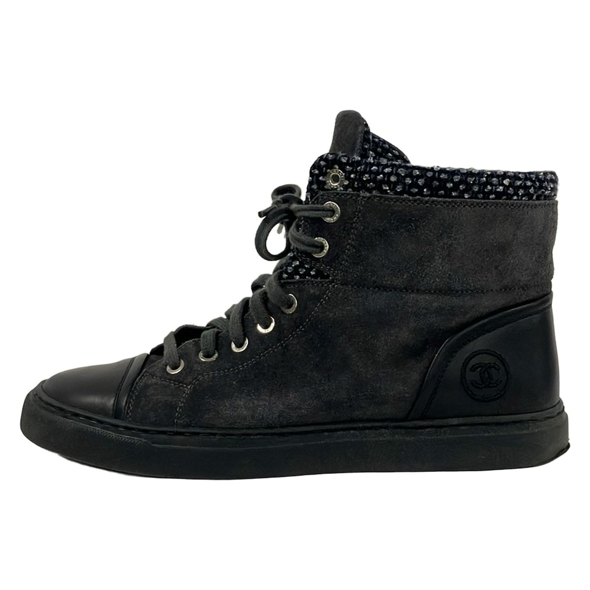 CHANEL(シャネル) ショートブーツ 39 1/2 レディース G31058 グレー×黒 ココマーク レザー