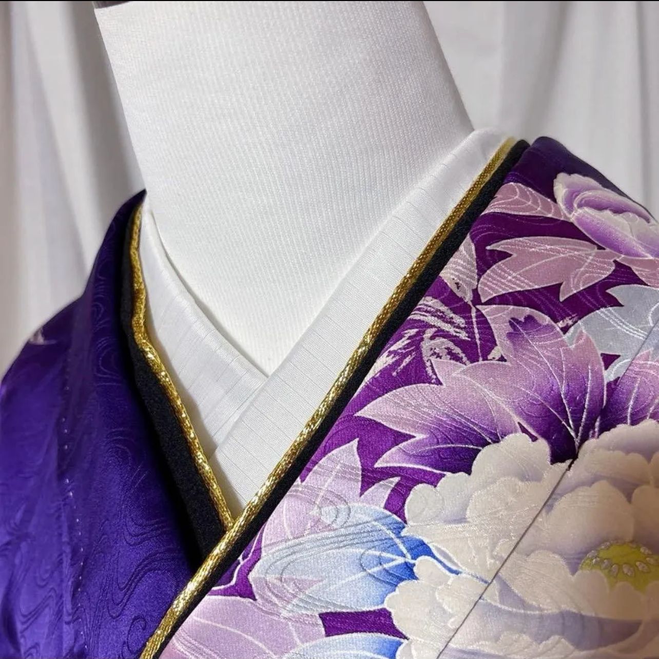 振袖 フルセット 友禅 刺繍 紫 牡丹 花柄 美品袋帯 - メルカリ