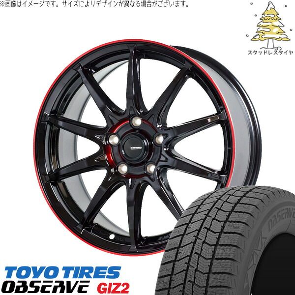 シエンタ 10系 195/55R16 スタッドレスタイヤ ホイール 4本セット | トーヨータイヤ OBSERVE × ホットスタッフ Gスピード P05R ブラック/レッドクリア 16インチ 6.5J +48 5穴100