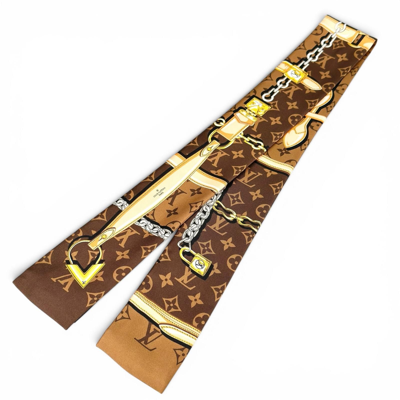 極美品▲LOUIS VUITTON ルイヴィトン 2023年製 M78655 バンドー・モノグラム コンフィデンシャル シルク100% スカーフ 伊製 正規品 箱付き