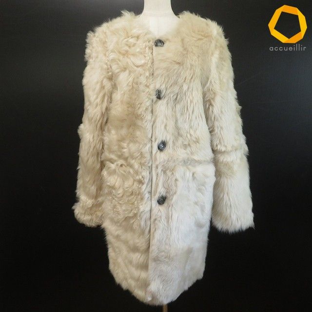 #wpn オナールブラン ONAR BLANK コート リバーシブル ノーカラー レザー ファー ベージュ レディース [865621]