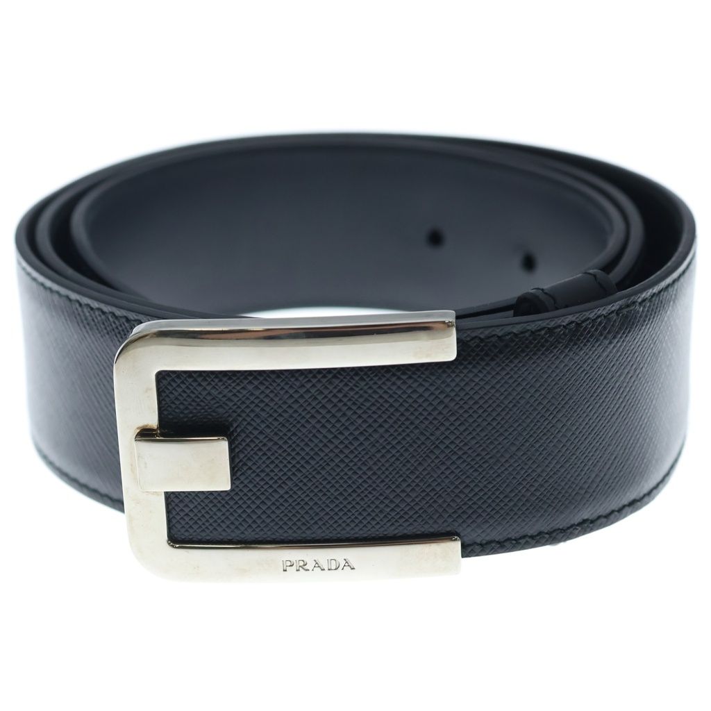 PRADA (プラダ) ベルト ロゴ シルバー金具 レザー ブラック