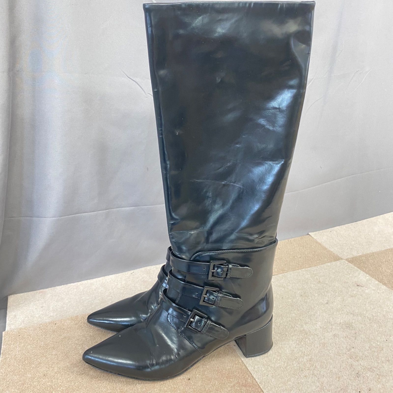 Z JILSANDER NAVY ジルサンダーネイビー ブラック ベルトロングブーツ