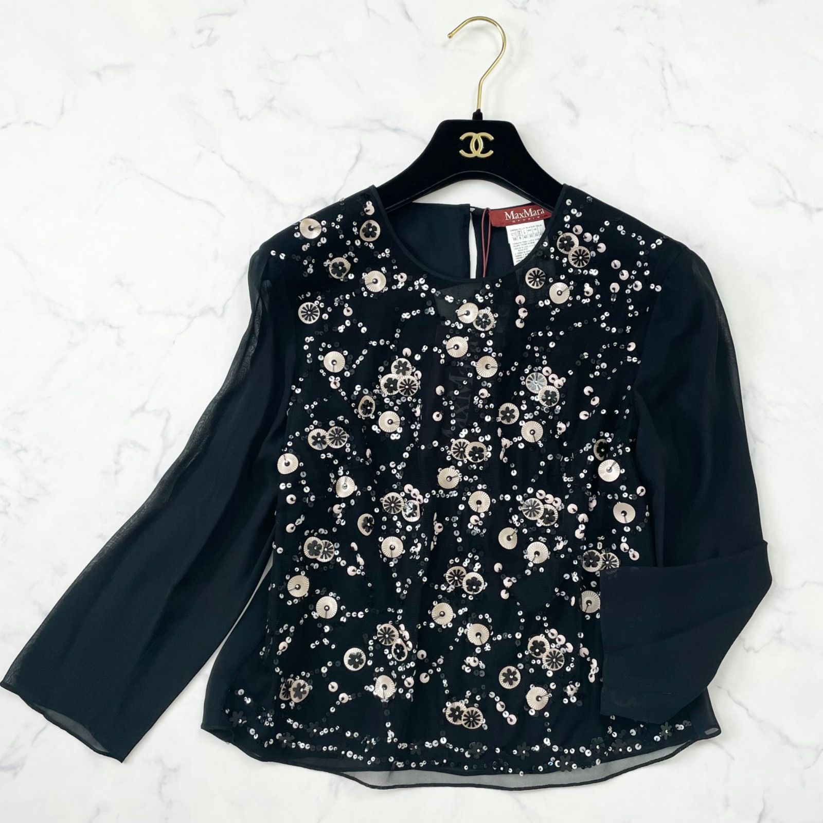 Max Mara Studio　マックスマーラ ステュディオ　スパンコール&ビーズ刺繍ブラウス　シルク　新品未使用品　タグ付　42 XLサイズ相当