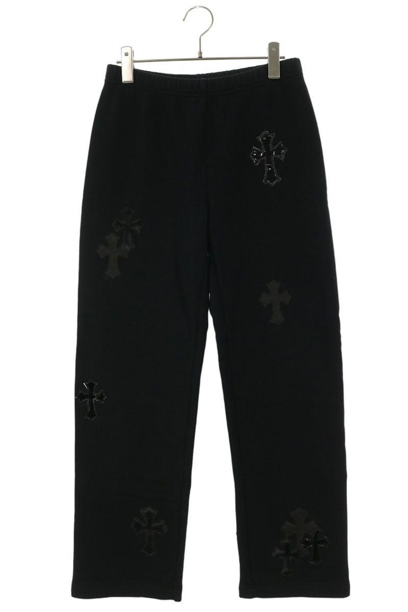 クロムハーツ Y Not Multi Leather Cross Patch Sweatpants ハラコレザー/エナメル クロスパッチスウェットロングパンツ メンズ XS 313,965円