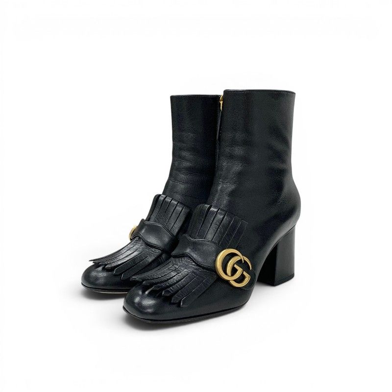 グッチ GUCCI ブーツ ショートブーツ 靴 シューズ レザー ブラック ゴールド GGマーモント タッセル ダブルG