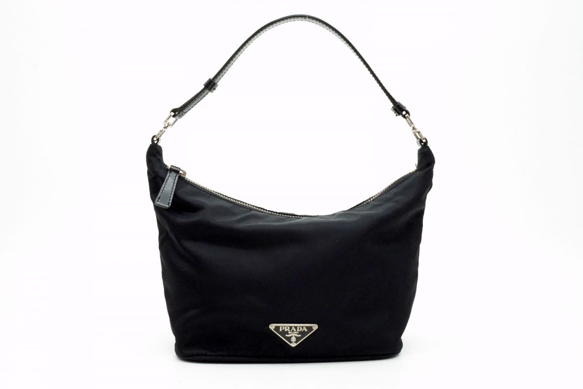 プラダ ミニ ハンドバッグ アクセサリーポーチ BR1269 三角ロゴプレート Y2K テスート ナイロン 黒 ブラック PRADA 7964h