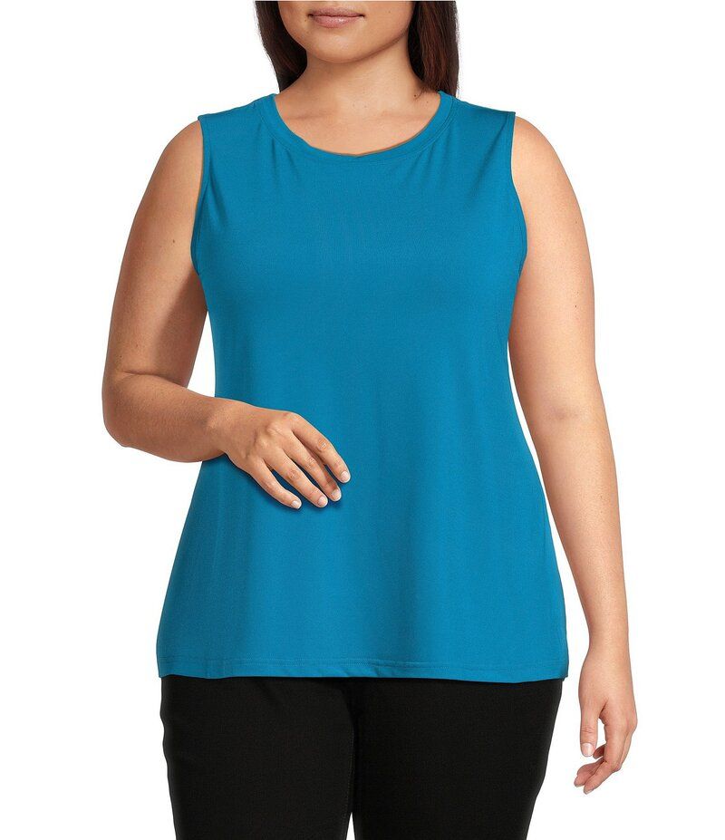 アリ マイルス レディース トップス シャツ クルーネック クレープ プラスサイズ ノースリーブ Ali Miles Plus Size Crepe Lux Crew Neck Sleeveless