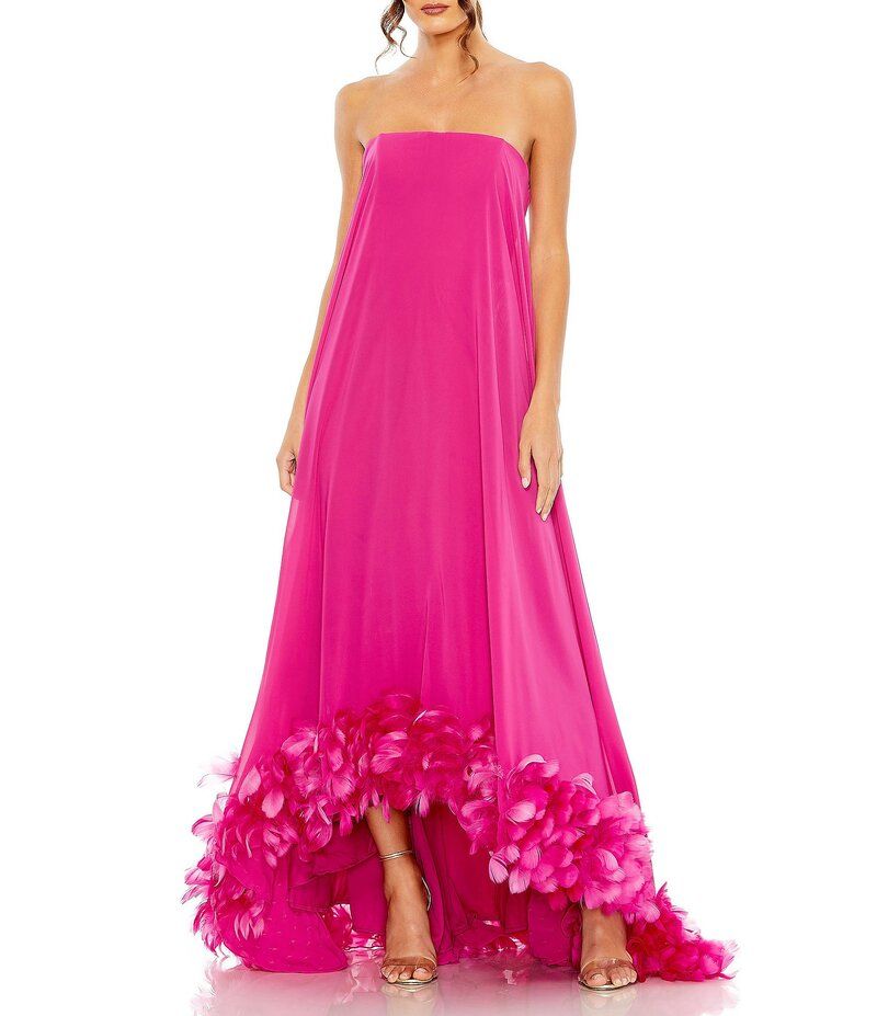 マックダガル レディース トップス シャツ ストラップレス Mac Duggal Strapless Flare Feather Hem Gown Fuchsia フューシャ