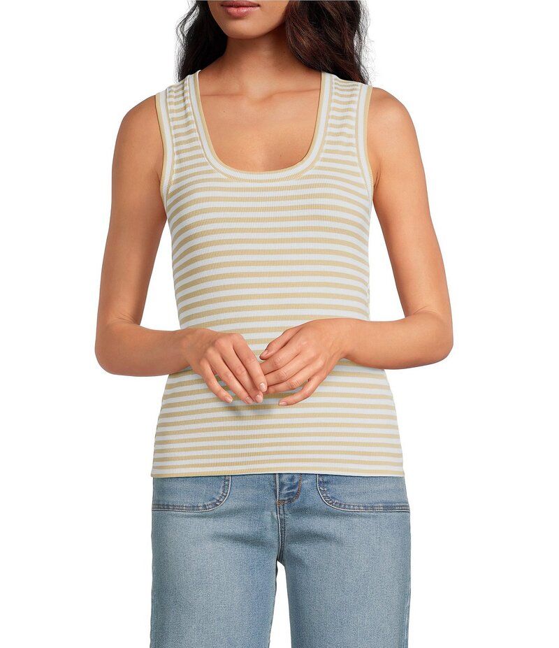 エーラブズエー レディース トップス シャツ リブ ノースリーブ ニット A Loves A Stripe Ribbed Knit Scoop Neck Sleeveless Tank EcruWhi