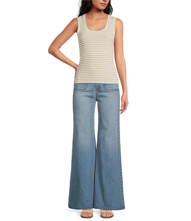 エーラブズエー レディース トップス シャツ リブ ノースリーブ ニット A Loves A Stripe Ribbed Knit Scoop Neck Sleeveless Tank EcruWhi