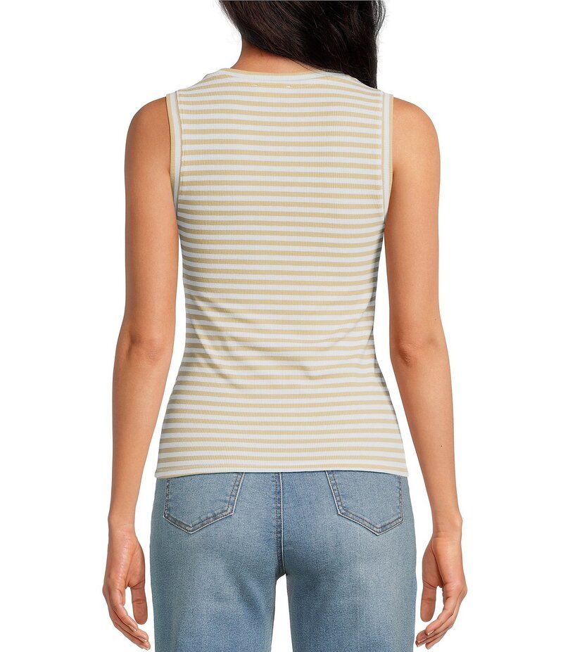 エーラブズエー レディース トップス シャツ リブ ノースリーブ ニット A Loves A Stripe Ribbed Knit Scoop Neck Sleeveless Tank EcruWhi