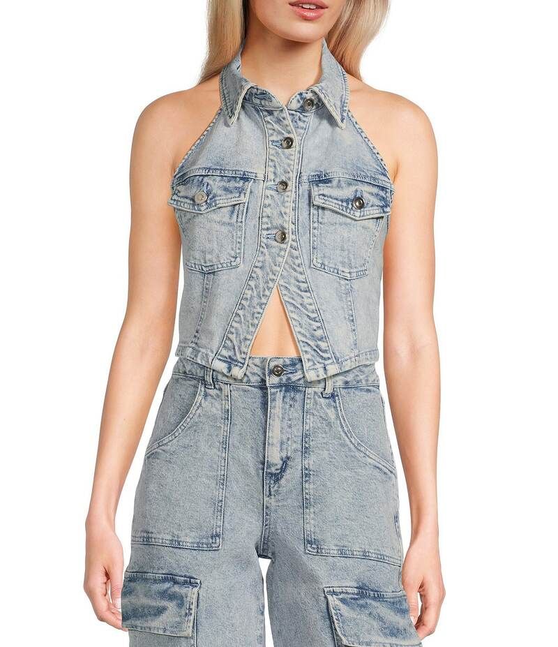 ジービー レディース トップス シャツ ベスト デニム ホルター GB Denim Halter Vest Light Blue ブルー