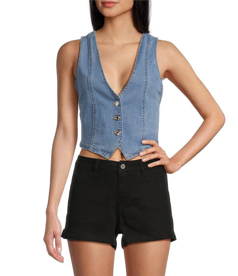 YMI ジーンズ レディース トップス シャツ ベスト クロップド YMI Jeanswear Cropped Vest Allover Blue ブルー