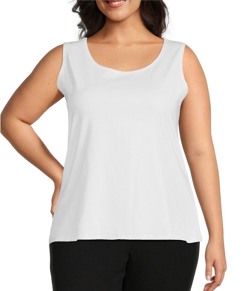 ルビーアールディー レディース トップス シャツ プラスサイズ ノースリーブ ニット Ruby Rd Plus Size Knit Scoop Neck Sleeveless Tank White ホ