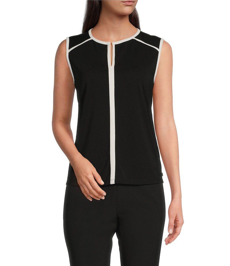 カール ラガーフェルド レディース トップス シャツ ノースリーブ コントラスト KARL LAGERFELD PARIS Sleeveless Keyhole Scoop Neck Contrast