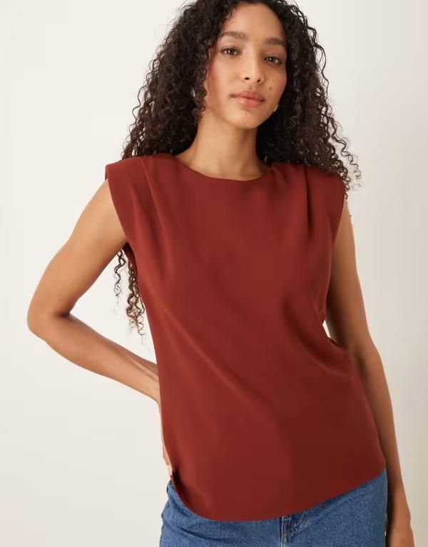 マンゴ レディース トップス シャツ ノースリーブ ブラウス Mango sleeveless blouse in rustラスト