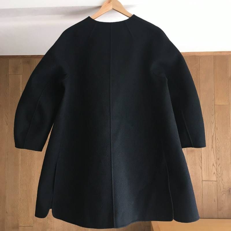 【美品】DRAWER ドゥロワー　コート　ブラック　36 美品 Drawerドゥロワー ウール カシミヤ ノーカラーコート ブラック 36