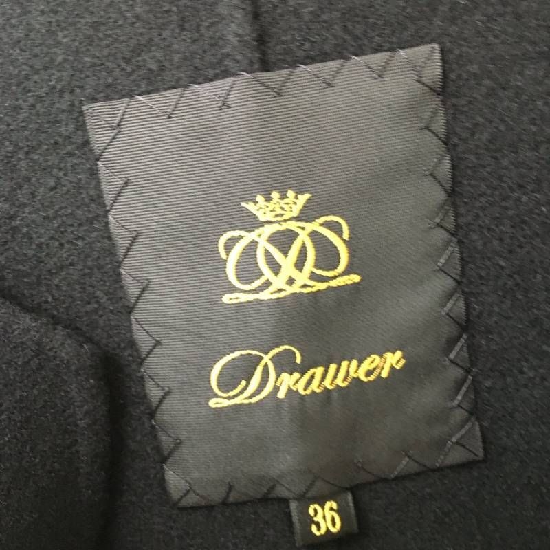 美品 Drawerドゥロワー ウール カシミヤ ノーカラーコート ブラック 36