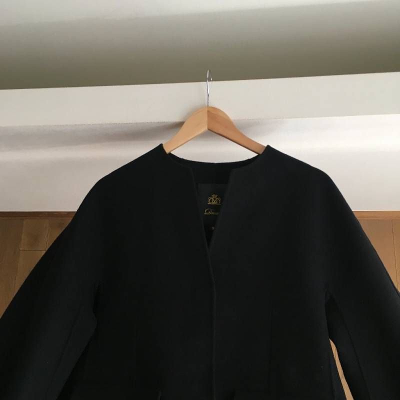 美品☆Drawer ドゥロワー　ウールカシミヤ コート 美品 Drawerドゥロワー ウール カシミヤ ノーカラーコート ブラック 36