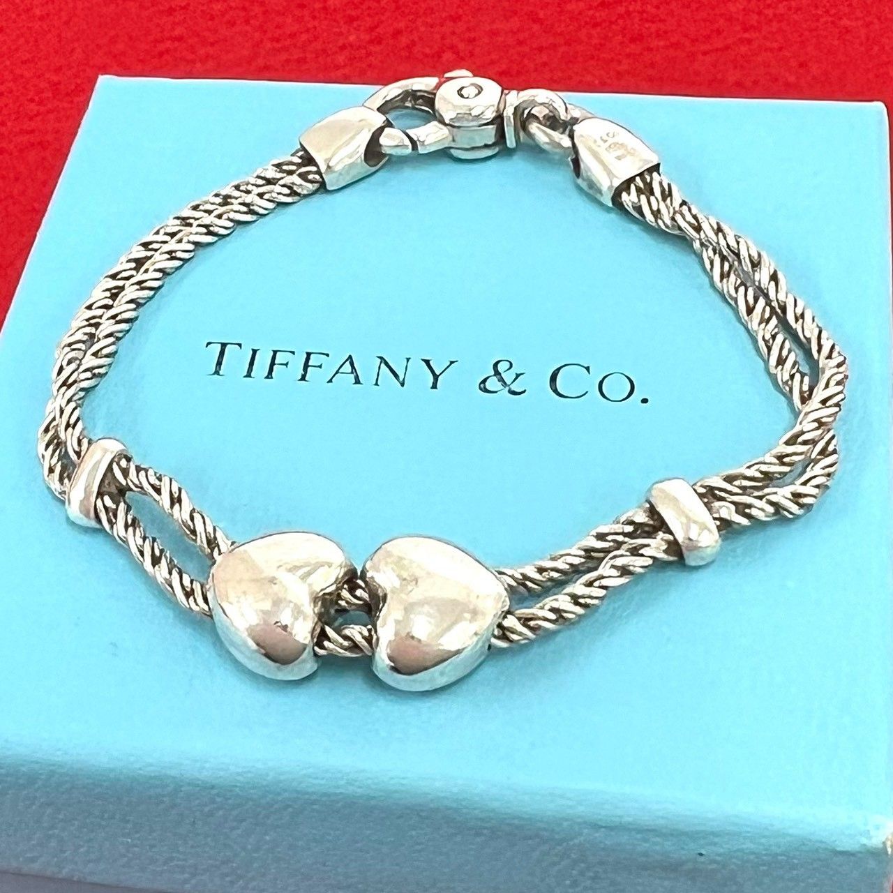極 美品 TIFFANY&Co. ティファニー ヴィンテージ ダブルロープ ハート ブレスレット シルバー925 アクセサリー シルバー 74455
