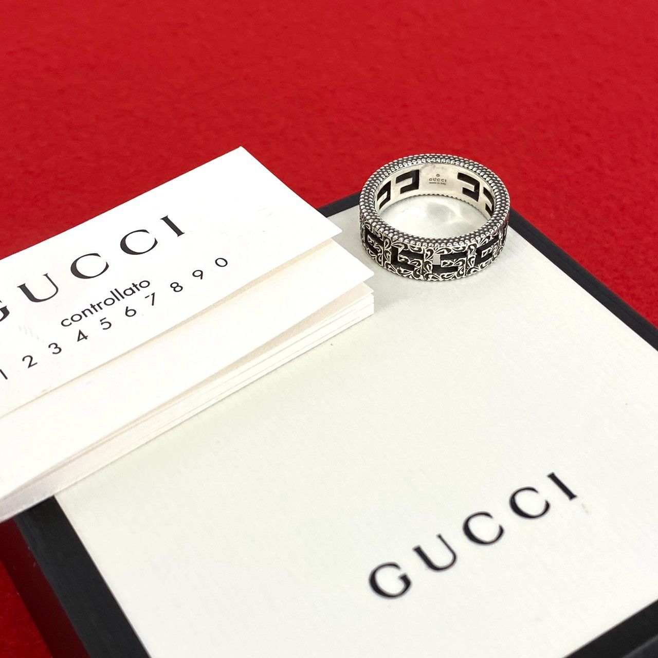 極 美品 箱付き GUCCI グッチ スクエア G アラベスク リング シルバー