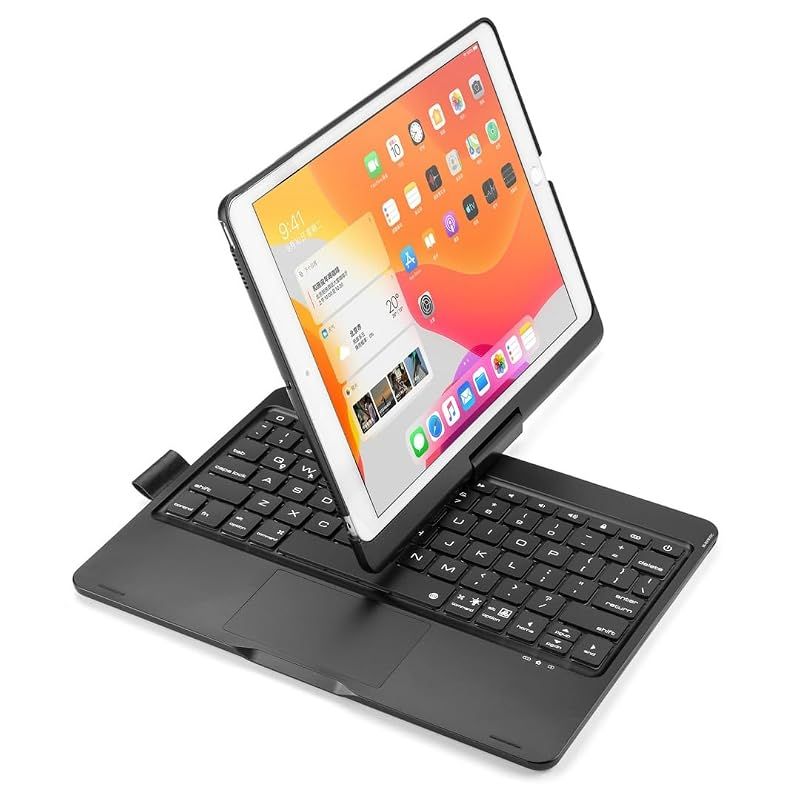 【新品】 360度回転 iPad 10.2 インチ 第9/8/7世代 キーボードケース タッチパッド バックライト付き 折りたたみ iPadAir3 iPadPro10.5 キーボード カバー 一体型 トラックパッド付き,ブラック