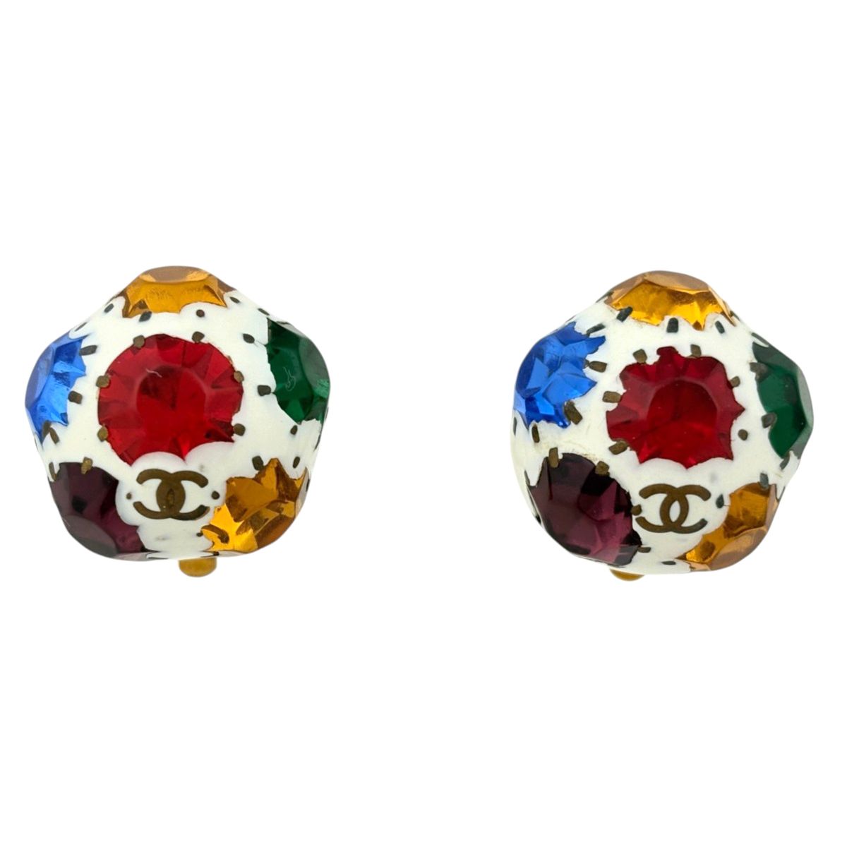 シャネル CHANEL イヤリング ココマーク サッカーボール GP カラーストーン ゴールド ホワイト レディース 【中古】