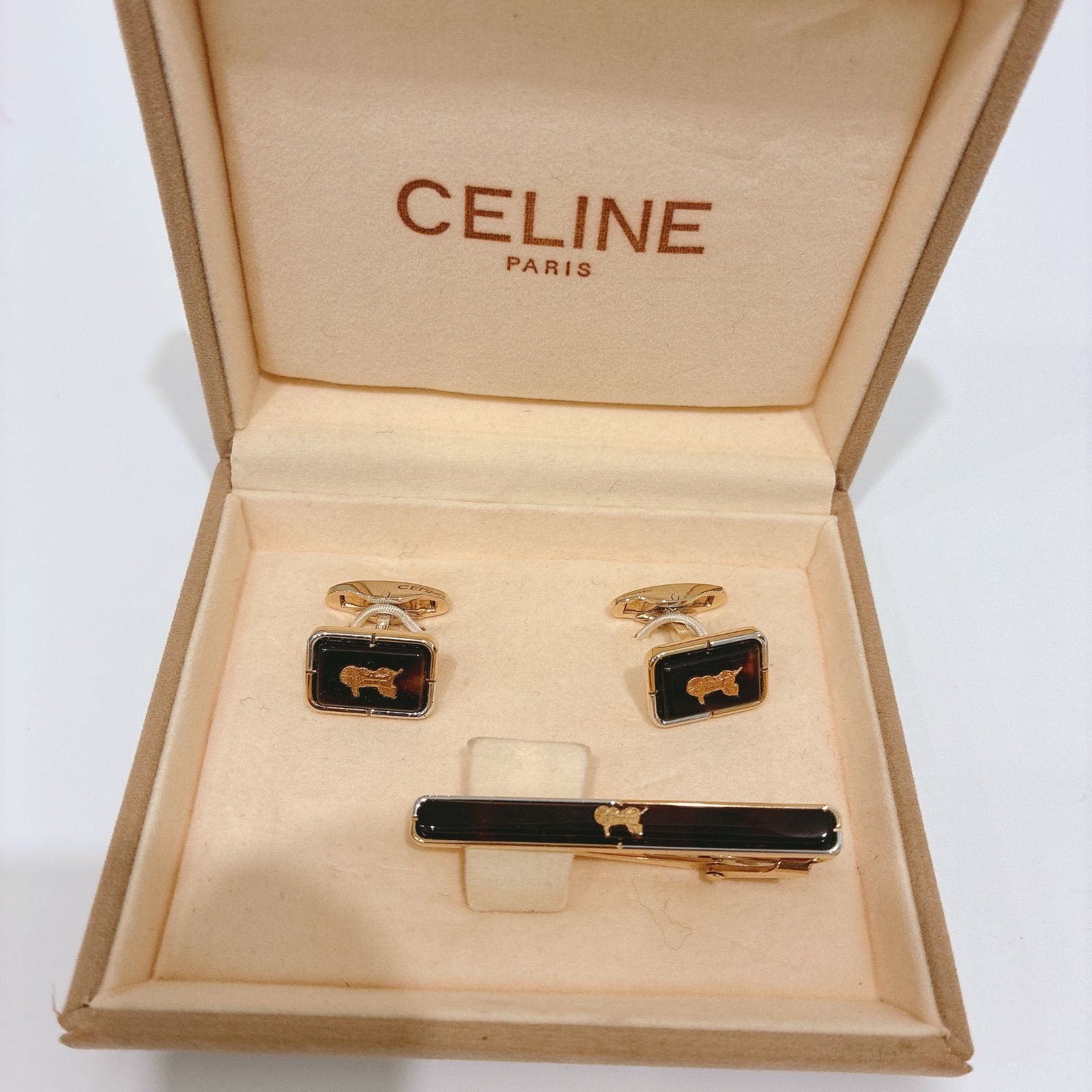 CELINE セリーヌ カフス ネクタイピン セット 箱付き ゴールド - メルカリ