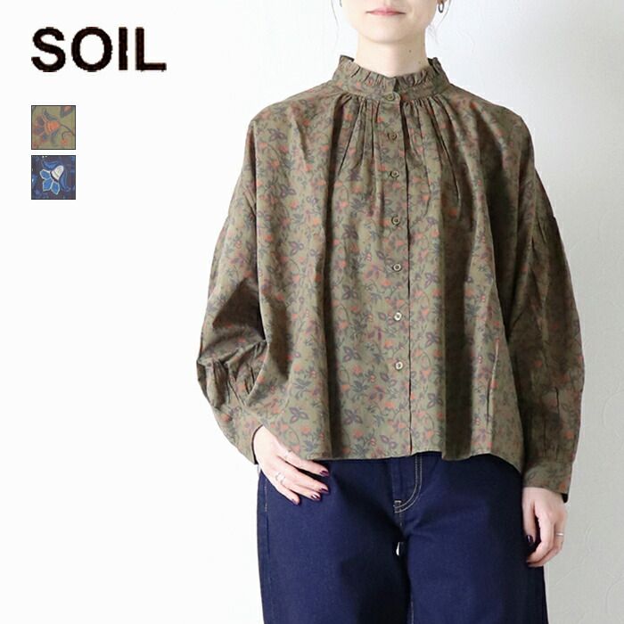 ソイル SOIL コットンキャンブリック フラワープリントフリルカラーシャツ NSL26591 ブラウス 長袖 花柄 レディース 2026秋冬
