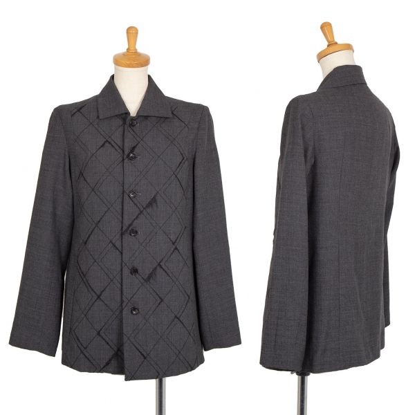 トリココムデギャルソンtricot COMME des GARCONS フロントダイヤステッチ刺繍切替ステンカラージャケット グレーM位