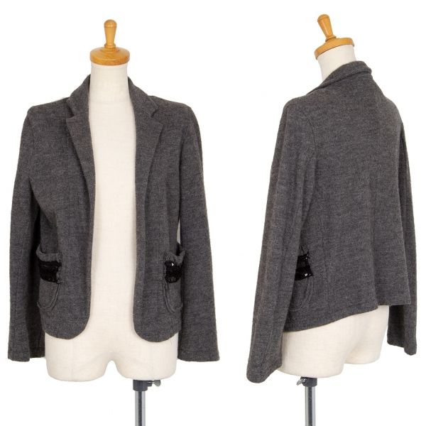 トリココムデギャルソンtricot COMME des GARCONS ウールポケット装飾ボタンレスジャケット グレーM位