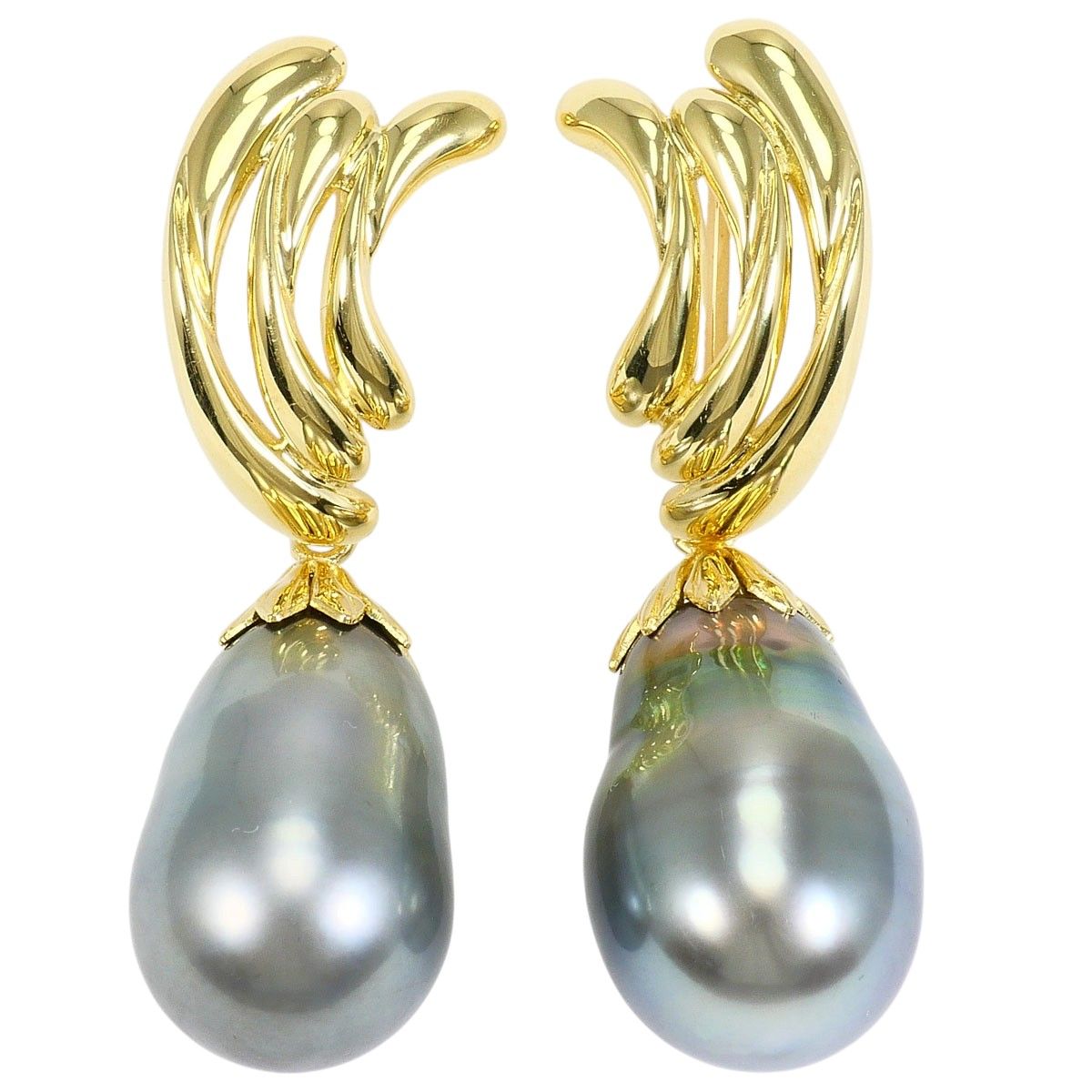 K18YG イヤリング clip-on earrings 黒蝶真珠 カード鑑別書 総重量約13.0g