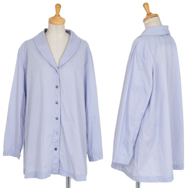 イッセイミヤケISSEY MIYAKE ショールカラーロングブラウス サックス3 12,748円